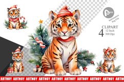 Clipart Watercolor Christmas Tiger Product Image 1