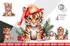 Clipart Watercolor Christmas Tiger Product Image 1