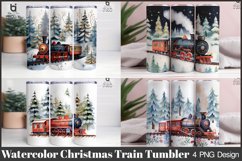 Watercolor Christmas Train Sublimation Tumbler Design Product Image 1