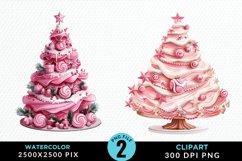 Watercolor Christmas Tree Cake Design Clipart Product Image 1