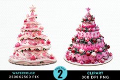 Watercolor Christmas Tree Cake Design Clipart Product Image 1