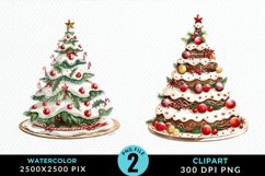 Watercolor Christmas Tree Cake Design Clipart Product Image 1