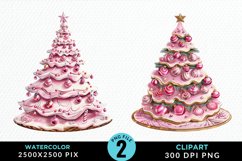 Watercolor Christmas Tree Cake Design Clipart Product Image 1