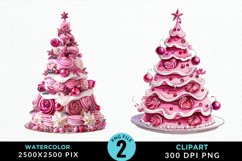 Watercolor Christmas Tree Cake Design Clipart Product Image 1