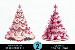 Watercolor Christmas Tree Cake Design Clipart Product Image 1