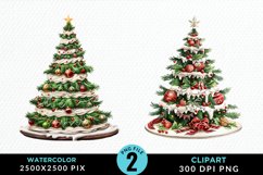 Watercolor Christmas Tree Cake Design Clipart Product Image 1