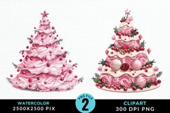 Watercolor Christmas Tree Cake Design Clipart Product Image 1
