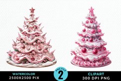 Watercolor Christmas Tree Cake Design Clipart Product Image 1