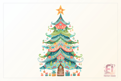 Hand-painted watercolor Christmas tree clipart PNG. Festive holiday design for cards, stickers, decor, sublimation, and craft projects.