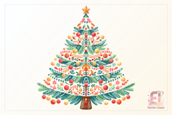 Hand-painted watercolor Christmas tree clipart PNG. Festive holiday design for cards, stickers, decor, sublimation, and craft projects.