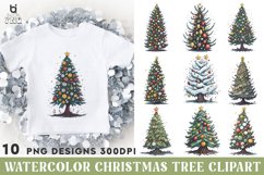 Watercolor Christmas Tree Clipart, Christmas Tree T-shirt Product Image 1