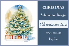 Sublimation watercolor Christmas tree vintage for greeting card, scrapbooking, craft, banner, mug, holiday.