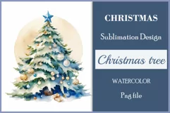 Sublimation watercolor Christmas tree vintage for greeting card, scrapbooking, craft, banner, mug, holiday.