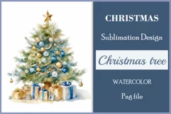 Sublimation watercolor Christmas tree for greeting card, scrapbooking, craft, banner, mug, holiday.