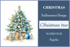 Sublimation watercolor Christmas tree vintage for greeting card, scrapbooking, craft, banner, mug, holiday.
