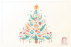 Hand-painted watercolor Christmas tree clipart PNG. Festive holiday design for cards, stickers, decor, sublimation, and craft projects.