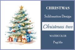 Sublimation watercolor Christmas tree vintage for greeting card, scrapbooking, craft, banner, mug, holiday.