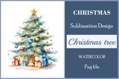 Sublimation watercolor Christmas tree vintage for greeting card, scrapbooking, craft, banner, mug, holiday.