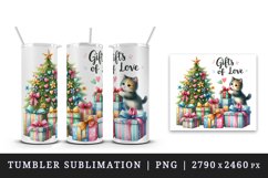 Watercolor Christmas tree cute cat colorful presents Gifts of love quote print tumbler skinny mug wrap clipart t-shirt sublimation printable design