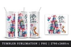 Watercolor Christmas tree presents cute cat Gifts of Love quote print 20 oz tumbler skinny mug wrap clipart t-shirt sublimation printable design