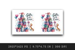 Watercolor Christmas tree presents cute cat Gifts of Love quote print 20 oz tumbler skinny mug wrap clipart t-shirt sublimation printable design