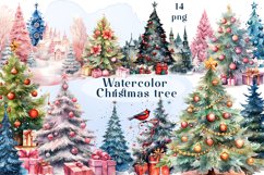Watercolor Christmas trees presents Sublimation Clipart Product Image 1