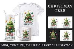 Watercolor Christmas tree star gifts beneath Merry and Bright quote print 20 oz tumbler skinny mug wrap clipart t-shirt sublimation printable design