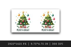 Watercolor Christmas tree star gifts beneath Merry and Bright quote print 20 oz tumbler skinny mug wrap clipart t-shirt sublimation printable design