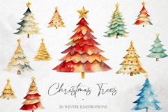 20 Watercolor Christmas Trees - Winter PNG Overlays Product Image 1