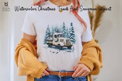 Watercolor Christmas Truck And Snowman Clipart, Mug PNG File Product Image 2