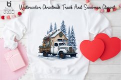 Watercolor Christmas Truck And Snowman Clipart, Mug PNG File Product Image 6