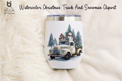 Watercolor Christmas Truck And Snowman Clipart, Mug PNG File Product Image 7