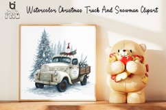 Watercolor Christmas Truck And Snowman Clipart, Mug PNG File Product Image 9