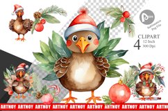 Clipart Watercolor Christmas Turkey Product Image 1