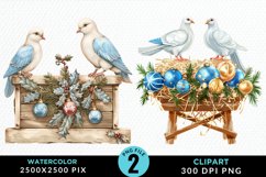 Watercolor Christmas Turtle Dove PNG Set Clipart Product Image 1