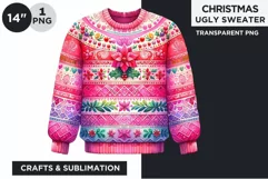 Watercolor Pink Christmas Ugly Sweater Clipart PNG Product Image 1