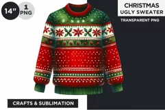 Watercolor red Christmas Ugly Sweater Clipart PNG Product Image 1
