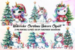 Watercolor Christmas Unicorn Clipart Product Image 1