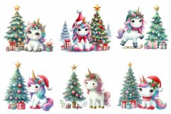Watercolor Christmas Unicorn Clipart Product Image 2