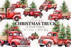 Watercolor Christmas Truck Clipart Product Image 1