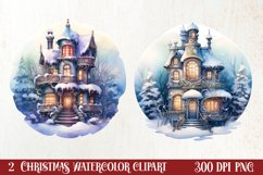 Watercolor Christmas Winter Houses Clipart Product Image 1