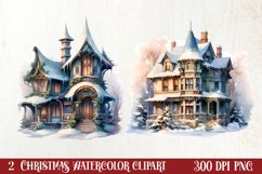Watercolor Christmas Winter Houses Clipart Product Image 1