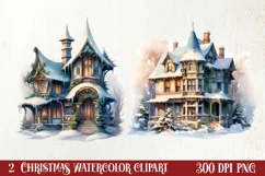 Watercolor Christmas Winter Houses Clipart Product Image 1