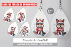 Earring Teardrop Watercolor Christmas Wolf Product Image 1