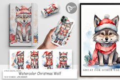 Digital Paper Watercolor Christmas Wolf Product Image 1