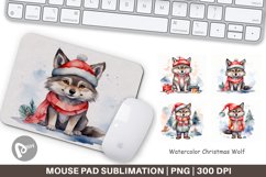 Mouse Pad Watercolor Christmas Wolf Product Image 1