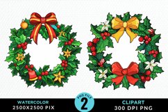 Watercolor Christmas Wreath Artwork Clipart Product Image 1