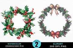 Watercolor Christmas Wreath Artwork Clipart Product Image 1