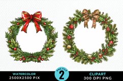 Watercolor Christmas Wreath Artwork Clipart Product Image 1