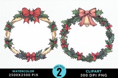 Watercolor Christmas Wreath Artwork Clipart Product Image 1